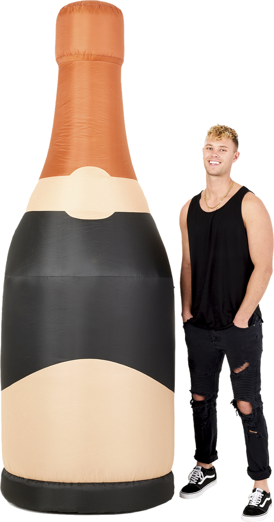 8ft Tall Black Midnight Champagne Blow-Up Party Decoration Front Image with Person